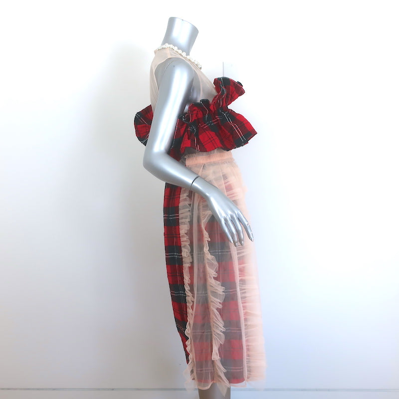 H&amp;M x Simone Rocha Pearl-Embellished Ruffled Tartan &amp; Mesh Dress Size Small NEW