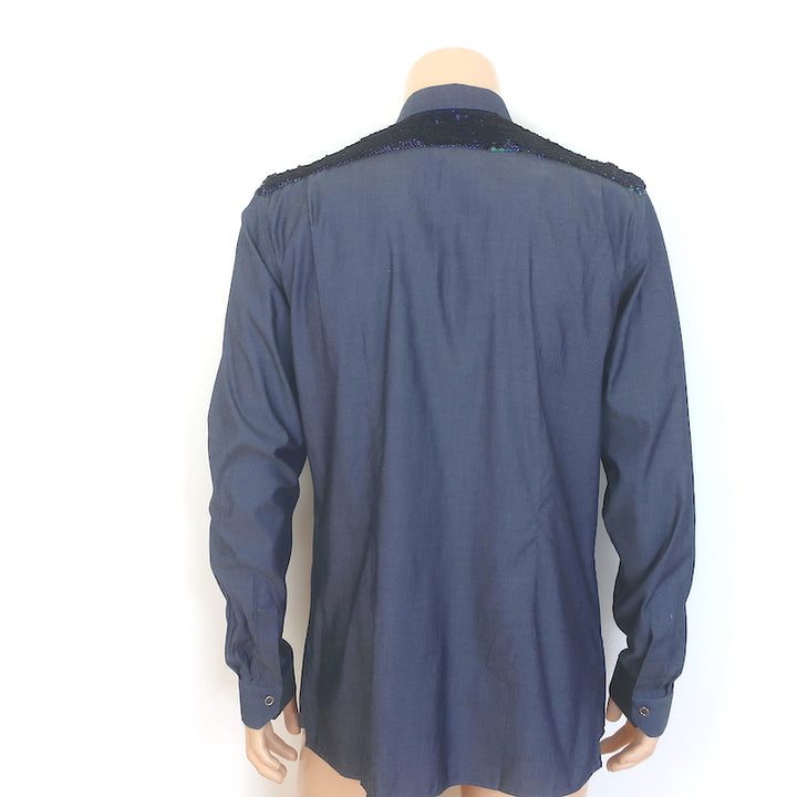 Paul Smith Sequined Yoke Snap-Front Shirt Blue Chambray Size Extra Large