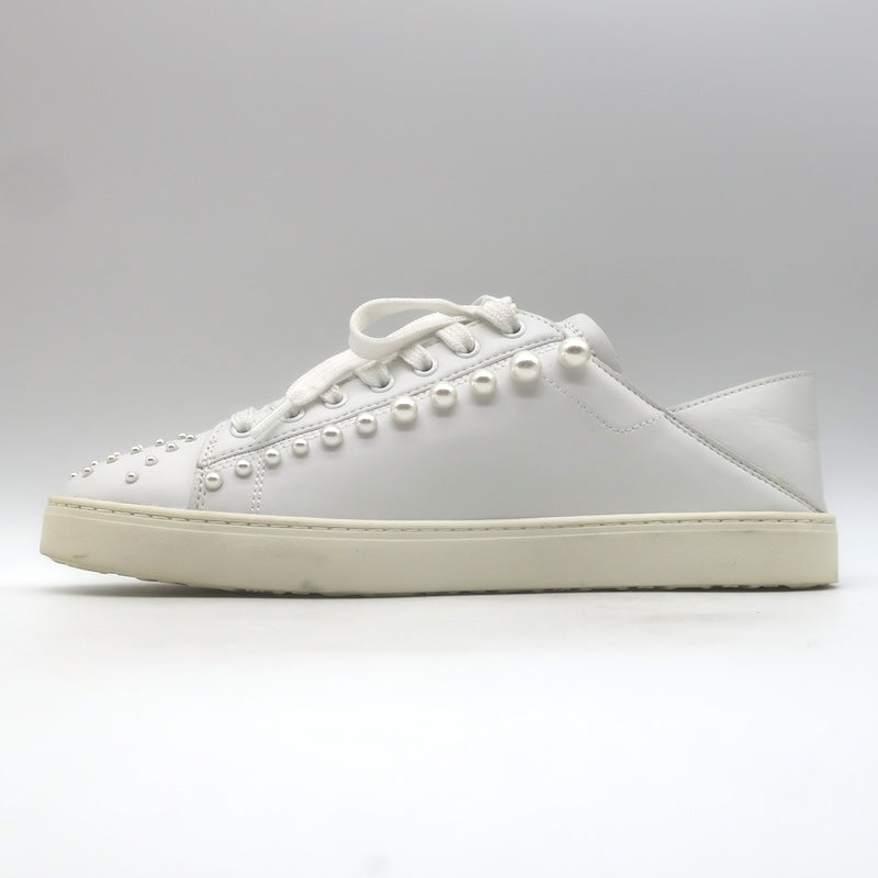 Stuart Weitzman Goldie Faux Pearl Convertible Sneakers White Leather Size 10