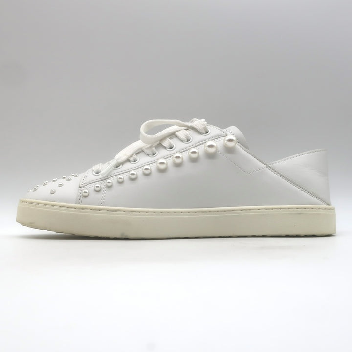Stuart Weitzman Goldie Faux Pearl Convertible Sneakers White Leather Size 10