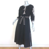 Ulla Johnson Sofia Embroidered Belted Midi Dress Black Cotton Size 2