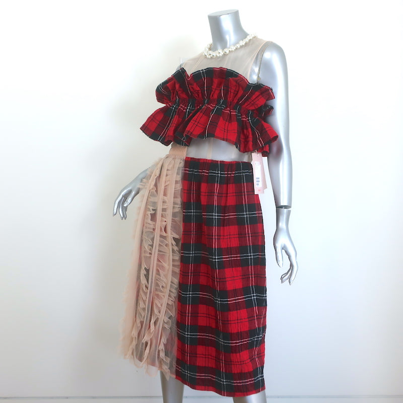 H&amp;M x Simone Rocha Pearl-Embellished Ruffled Tartan &amp; Mesh Dress Size Small NEW
