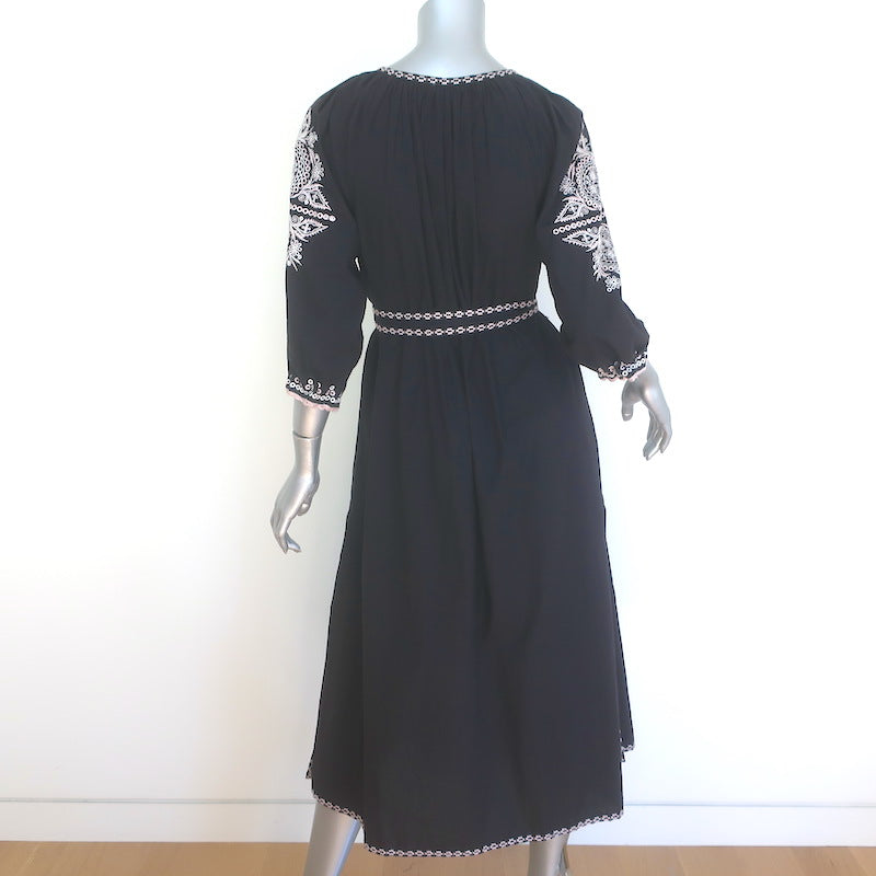 Ulla Johnson Sofia Embroidered Belted Midi Dress Black Cotton Size 2