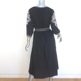 Ulla Johnson Sofia Embroidered Belted Midi Dress Black Cotton Size 2