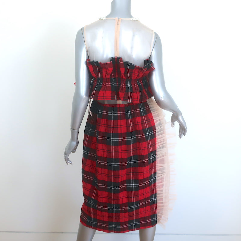 H&amp;M x Simone Rocha Pearl-Embellished Ruffled Tartan &amp; Mesh Dress Size Small NEW