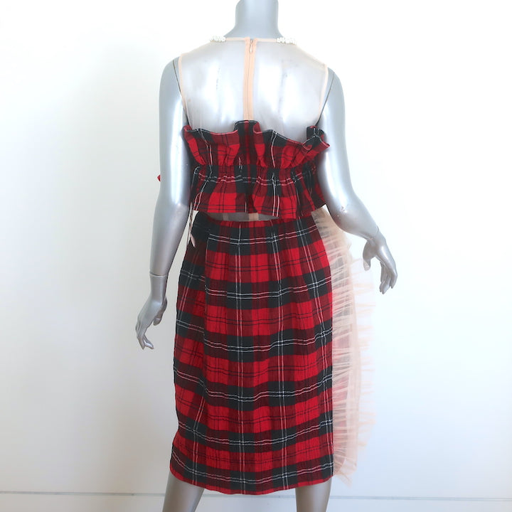 H&amp;M x Simone Rocha Pearl-Embellished Ruffled Tartan &amp; Mesh Dress Size Small NEW