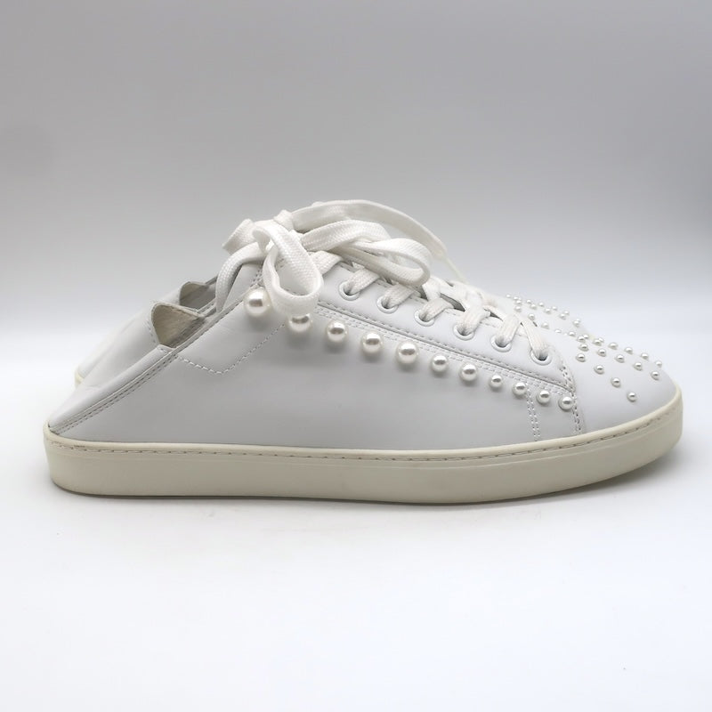 Stuart Weitzman Goldie Faux Pearl Convertible Sneakers White Leather Size 10