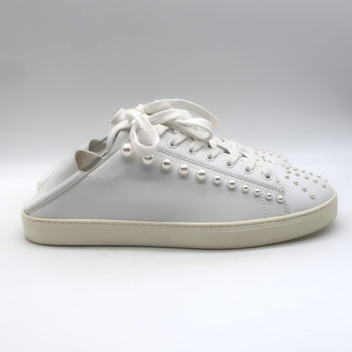 Stuart Weitzman Goldie Faux Pearl Convertible Sneakers White Leather Size 10