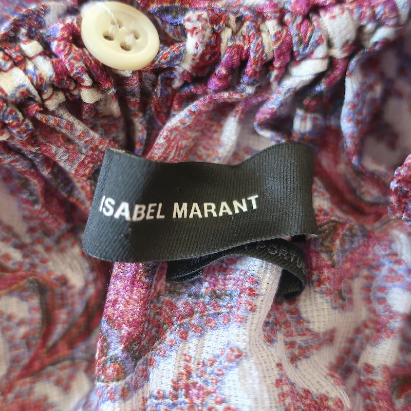 Isabel Marant Tiered Mini Dress White/Multi Paisley Print Ruffled Silk Size 40