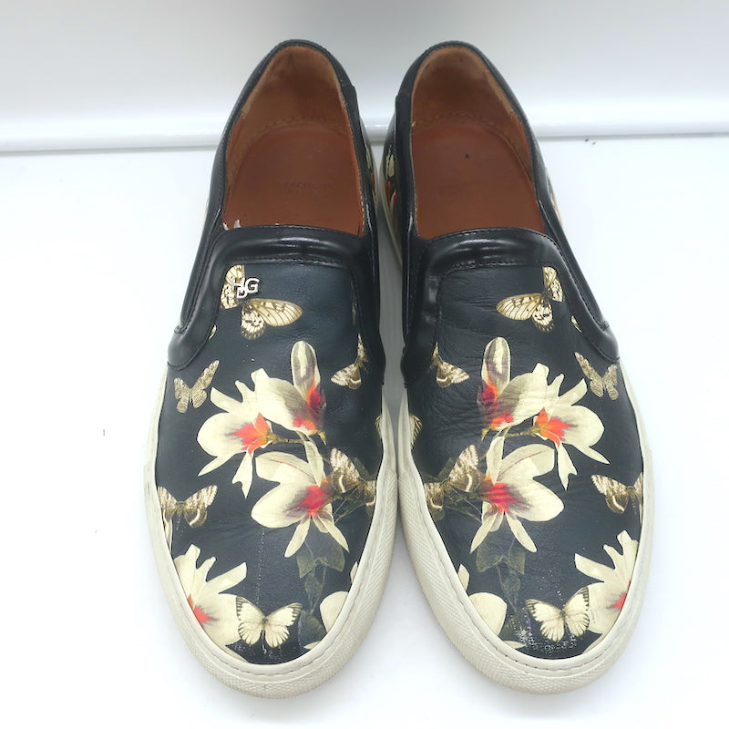 Givenchy Slip-On Skate Sneakers Black Magnolia Print Leather Size 40