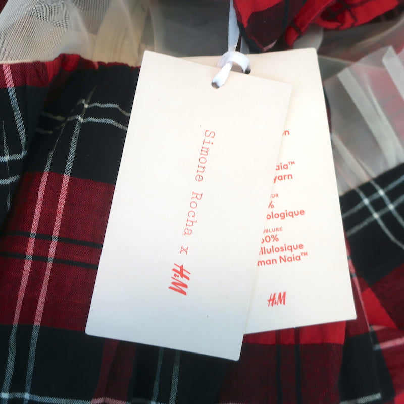 H&amp;M x Simone Rocha Pearl-Embellished Ruffled Tartan &amp; Mesh Dress Size Small NEW