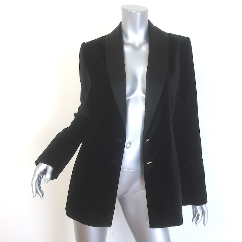 Alice + Olivia Tana Satin-Lapel Velvet Blazer Black Size 12 One-Button Jacket