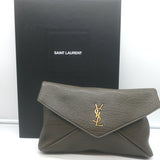 Saint Laurent Cassandre Large Envelope Pouch Light Musk Leather Clutch NEW