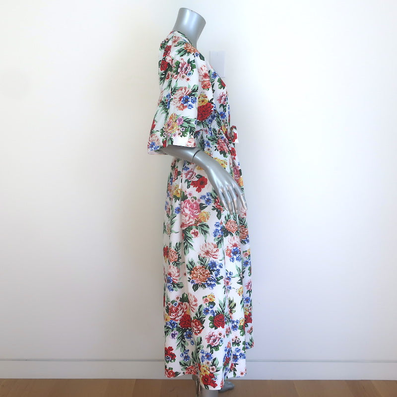 Emilia Wickstead Zarina Floral Print Kaftan Dress White/Multi Cotton Size Medium