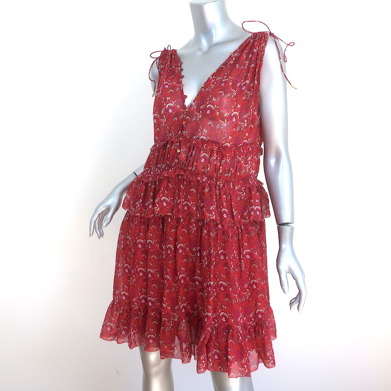 Ulla Johnson Sleeveless Mini Dress Noelle Ruby Printed Silk Georgette Size 8
