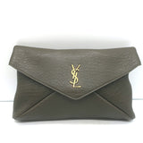 Saint Laurent Cassandre Large Envelope Pouch Light Musk Leather Clutch NEW