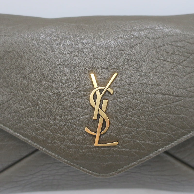 Saint Laurent Cassandre Large Envelope Pouch Light Musk Leather Clutch NEW