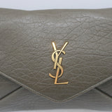 Saint Laurent Cassandre Large Envelope Pouch Light Musk Leather Clutch NEW