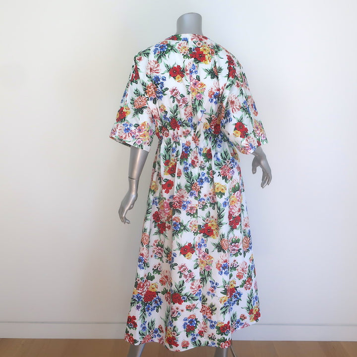 Emilia Wickstead Zarina Floral Print Kaftan Dress White/Multi Cotton Size Medium