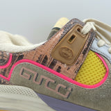 Gucci Ultrapace Low Top Sneakers Lizard-Embossed Leather & Suede Size 38