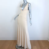 Roberto Cavalli Plunging Gown Ivory Stretch Silk Size 40 Sleeveless Maxi Dress