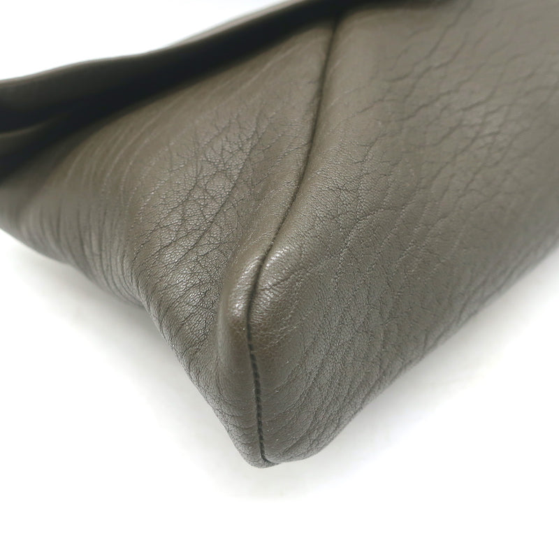 Saint Laurent Cassandre Large Envelope Pouch Light Musk Leather Clutch NEW