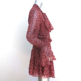 Alexis Tie-Neck Mini Dress Elida Red Printed Silk Size Medium Bell Sleeve