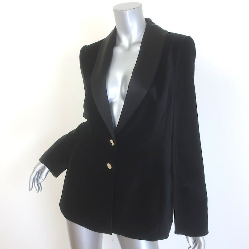 Alice + Olivia Tana Satin-Lapel Velvet Blazer Black Size 12 One-Button Jacket