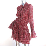 Alexis Tie-Neck Mini Dress Elida Red Printed Silk Size Medium Bell Sleeve