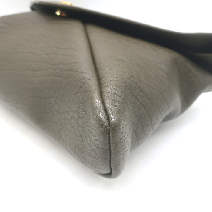 Saint Laurent Cassandre Large Envelope Pouch Light Musk Leather Clutch NEW