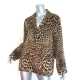 Nili Lotan Juste Leopard Print Silk Satin Pajama Shirt Brown Size Medium