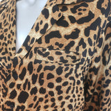 Nili Lotan Juste Leopard Print Silk Satin Pajama Shirt Brown Size Medium