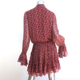 Alexis Tie-Neck Mini Dress Elida Red Printed Silk Size Medium Bell Sleeve