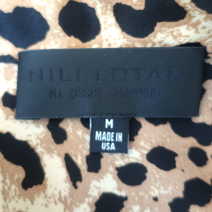 Nili Lotan Juste Leopard Print Silk Satin Pajama Shirt Brown Size Medium
