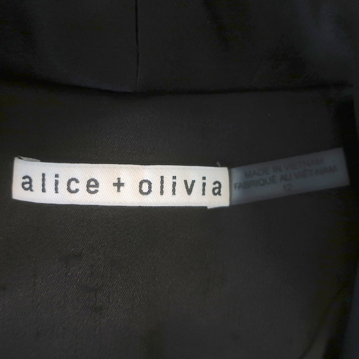 Alice + Olivia Tana Satin-Lapel Velvet Blazer Black Size 12 One-Button Jacket