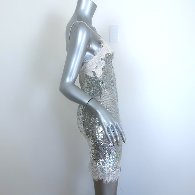 Alice + Olivia Harley Sequin Mini Slip Dress Silver Size 4 NEW