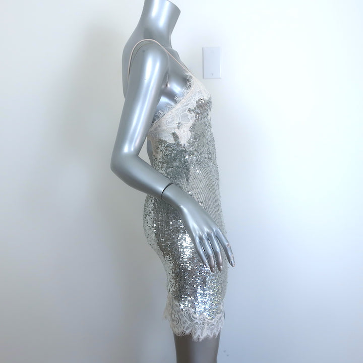 Alice + Olivia Harley Sequin Mini Slip Dress Silver Size 4 NEW