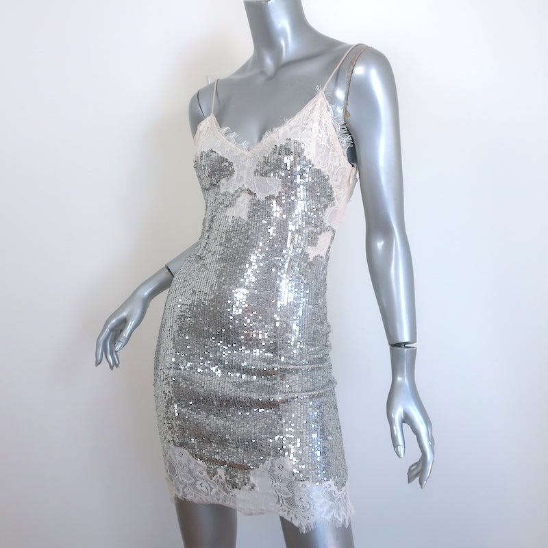 Alice + Olivia Harley Sequin Mini Slip Dress Silver Size 4 NEW