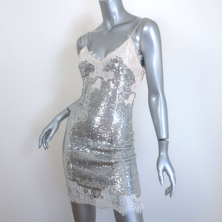 Alice + Olivia Harley Sequin Mini Slip Dress Silver Size 4 NEW