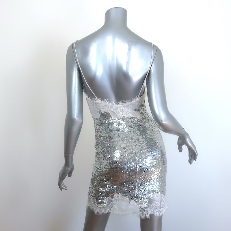 Alice + Olivia Harley Sequin Mini Slip Dress Silver Size 4 NEW