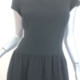 Ralph Lauren Collection Cap Sleeve Boatneck Dress Black Stretch Wool Size 8