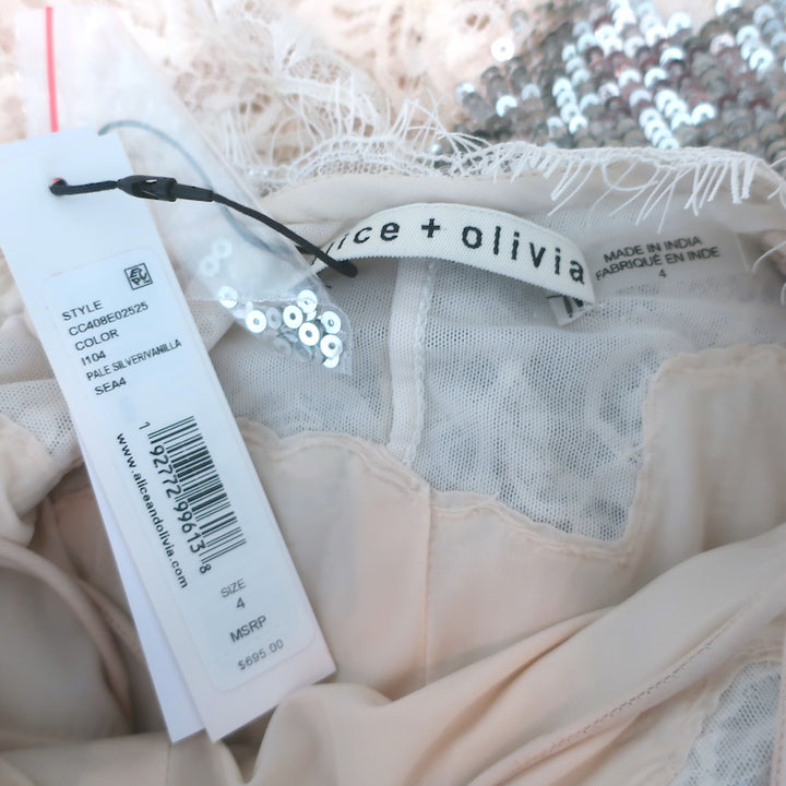 Alice + Olivia Harley Sequin Mini Slip Dress Silver Size 4 NEW