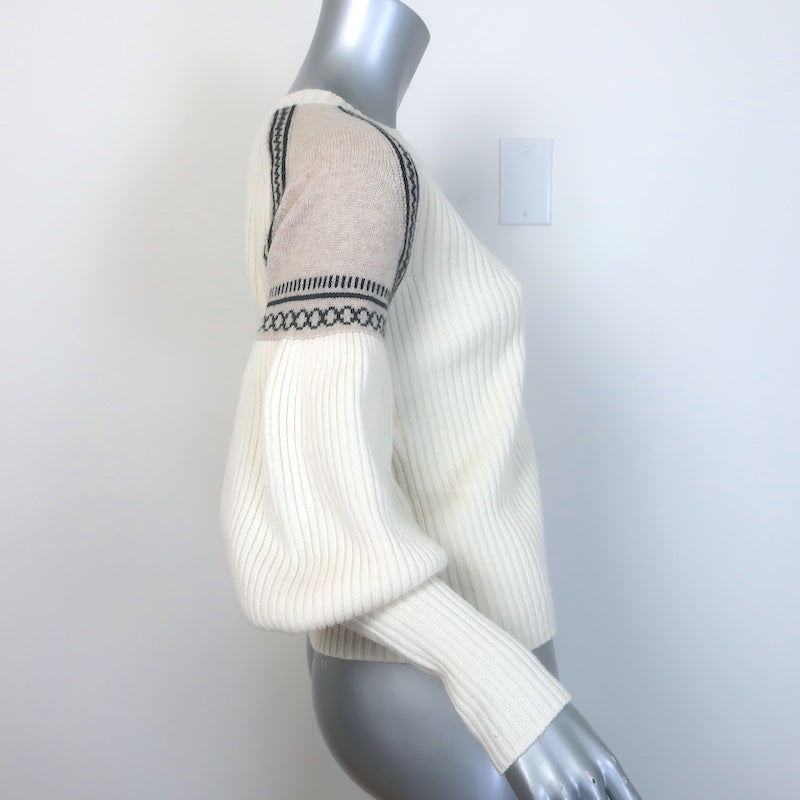 Max Mara Cosetta Bishop Sleeve Sweater Cream Wool-Cashmere Rib Knit Size Medium