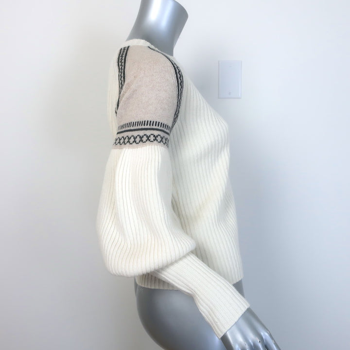 Max Mara Cosetta Bishop Sleeve Sweater Cream Wool-Cashmere Rib Knit Size Medium