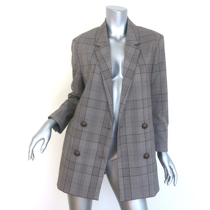 The Kooples Oversized Double Breasted Glen Check Blazer Gray Size 36