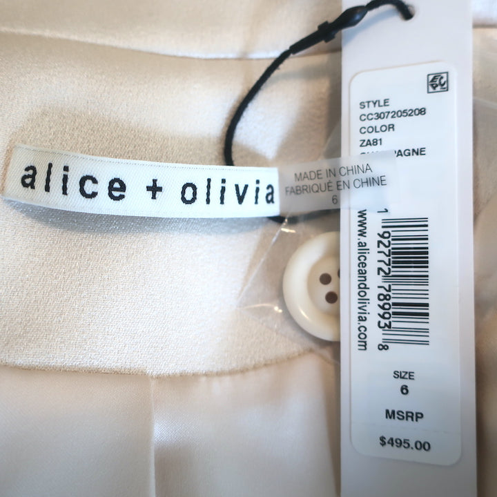 Alice + Olivia Pailey Blazer Champagne Satin Size 6 Gathered Sleeve Jacket NEW