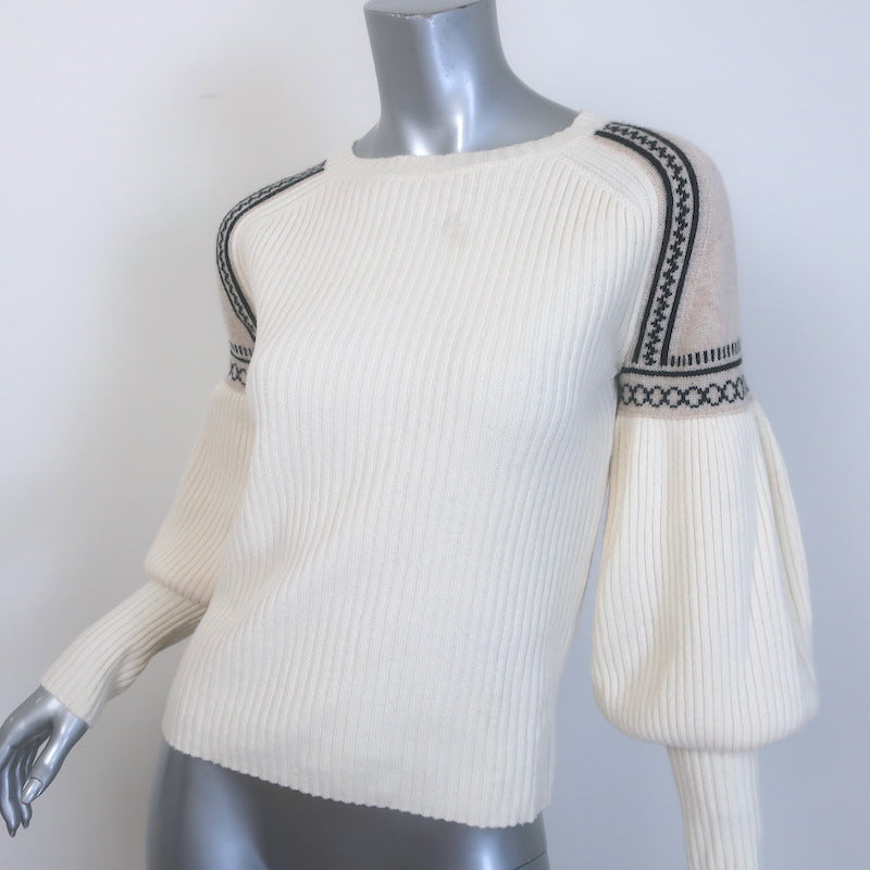 Max Mara Cosetta Bishop Sleeve Sweater Cream Wool-Cashmere Rib Knit Size Medium