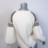 Max Mara Cosetta Bishop Sleeve Sweater Cream Wool-Cashmere Rib Knit Size Medium