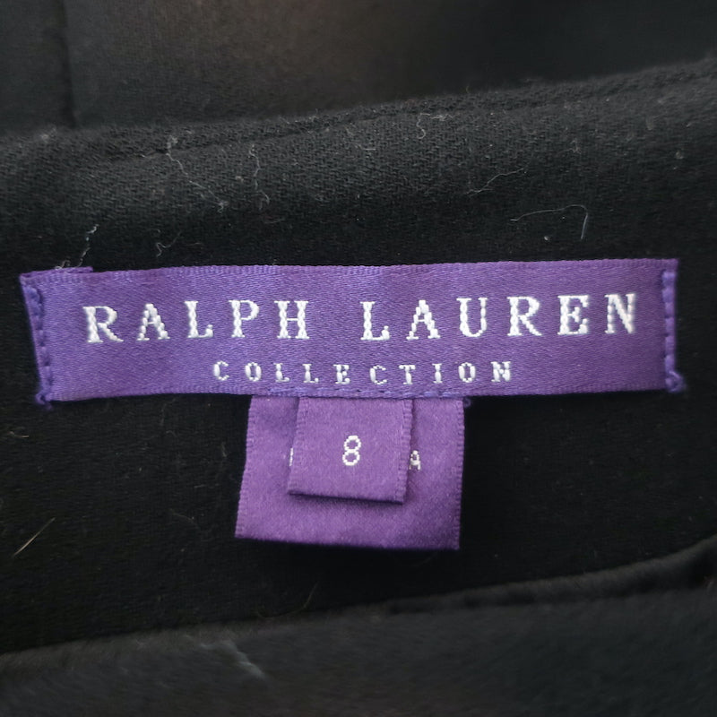 Ralph Lauren Collection Cap Sleeve Boatneck Dress Black Stretch Wool Size 8