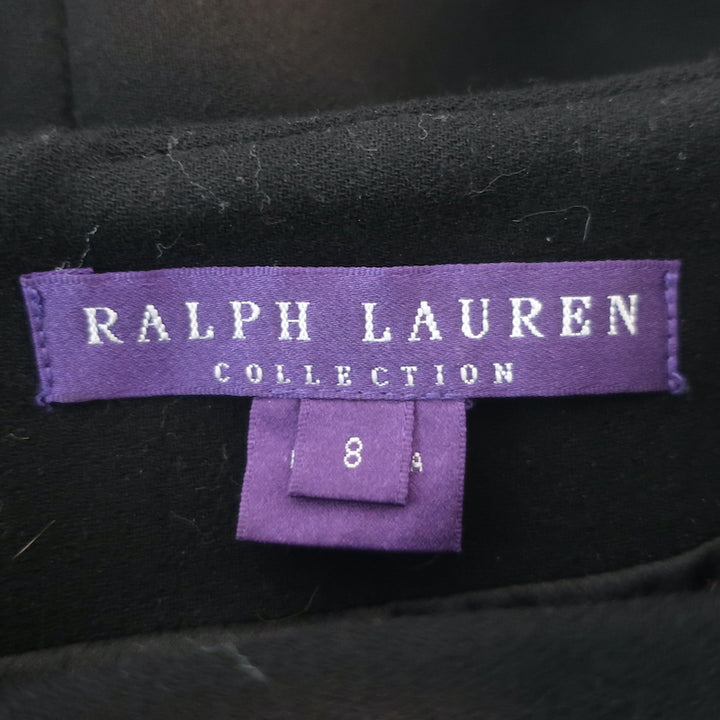 Ralph Lauren Collection Cap Sleeve Boatneck Dress Black Stretch Wool Size 8